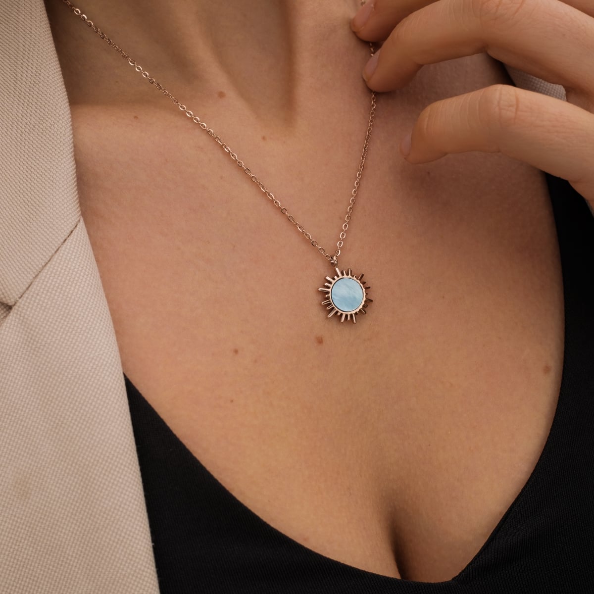 Holzkern Jewelry Shade Halskette • Echtes Perlmutt • 24k Roségold-plattiert, Bild 6