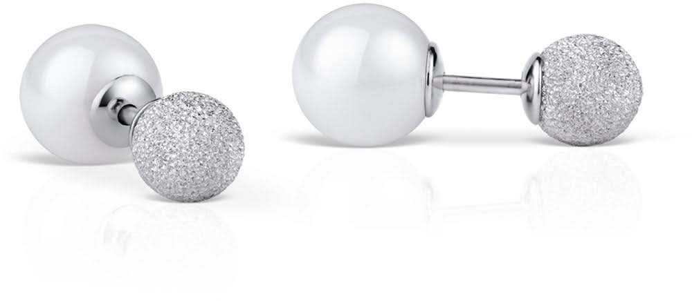 Bering Jewelry örhängen i 925 sterlingsilver med vita runda kulor och silverfärgade strukturdetaljer