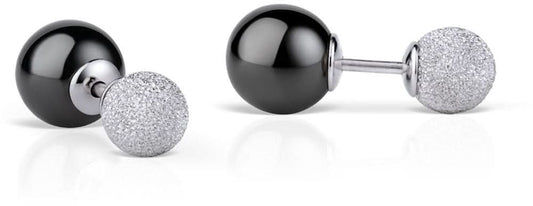 Örhängen med mörk kula och silverfärgad glitterdetalj, stiftfäste i sterlingsilver