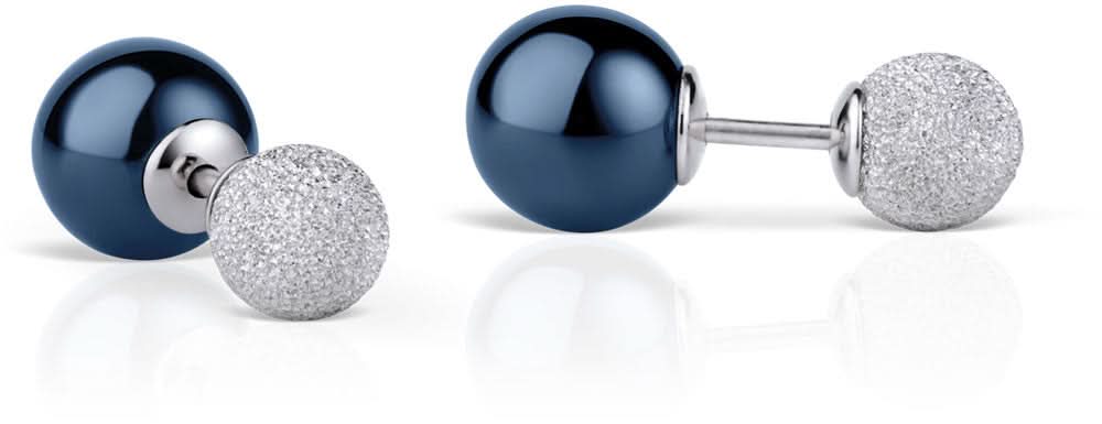 Bering Jewelry örhängen i 925 sterlingsilver: mörkblå runda stift med silverglittrig bas
