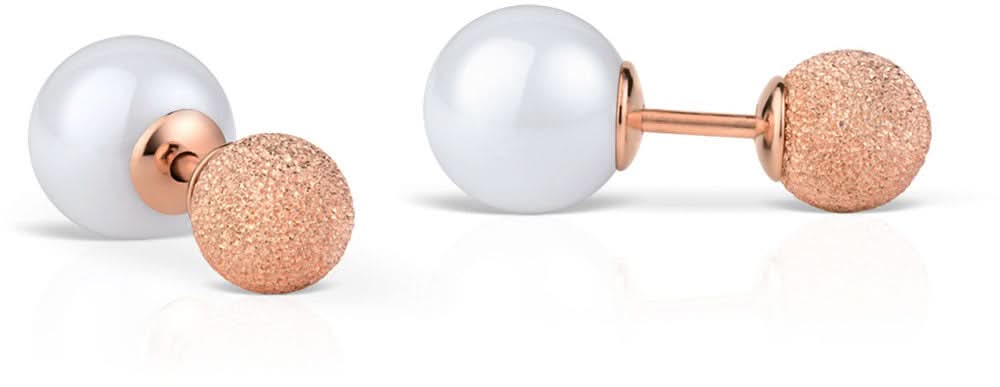 Örhängen i 925 sterlingsilver med vita runda pärlor och roséguldpläterade skivor