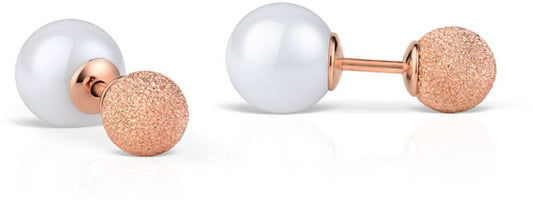 Örhängen i 925 sterlingsilver med vita runda pärlor och roséguldpläterade skivor