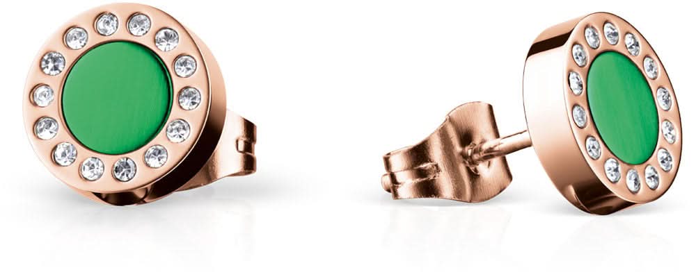 Örhängen i rostfritt stål, runda: roséguldpläterad design med grön sten och zirkonia