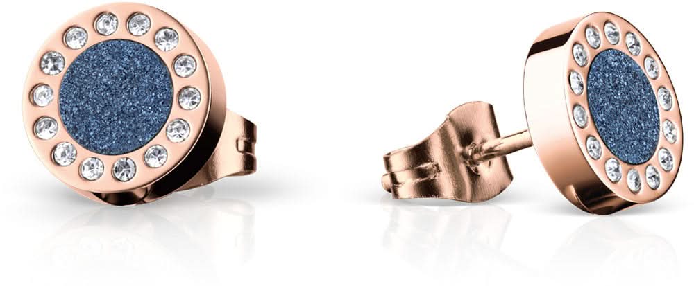 Örhängen i rostfritt stål med blå sten och strass i rund roséguld-look
