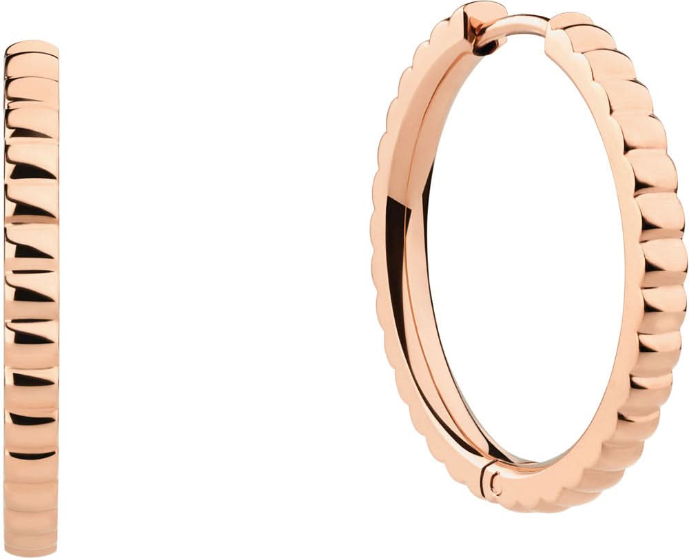 Örhängen som creoler i rostfritt stål, roséfärgade, räfflad yta, smal ring