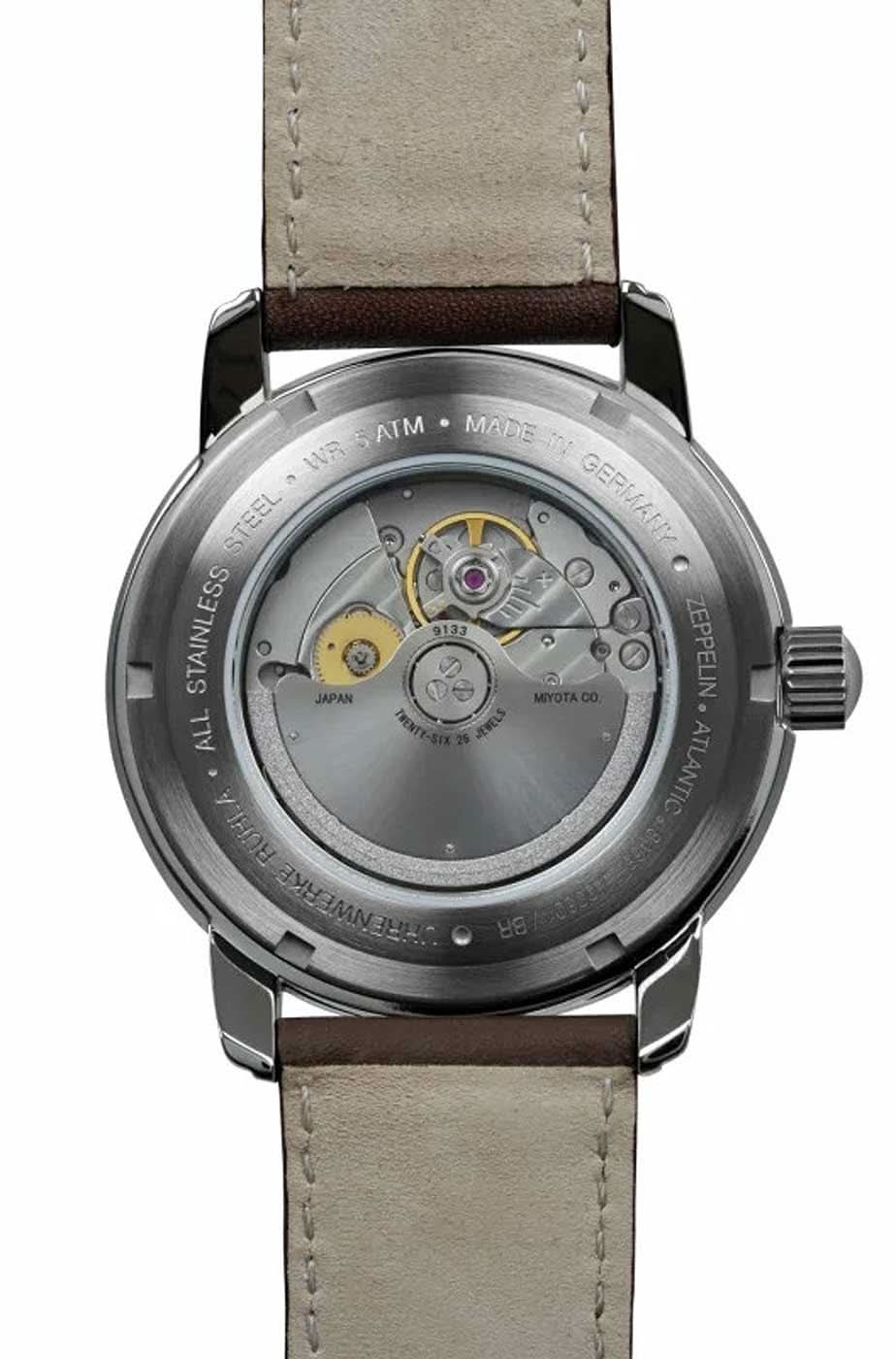Herrklocka med automatisk urverkssyn och beige läderarmband, stålboett