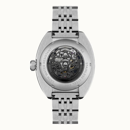 Ingersoll Herrenuhr Rückseite mit Skelettwerk und Edelstahlgliederarmband