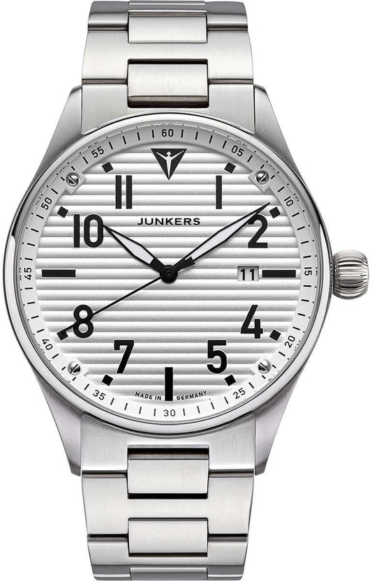 Junkers herrarmbandsur med silverfärgat rostfritt stålband och wellpapp-urtavla, rund display