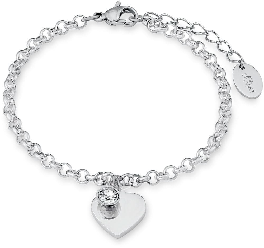Armband med hjärthänge i metall, rund sten i hänget, länkkedja och lås