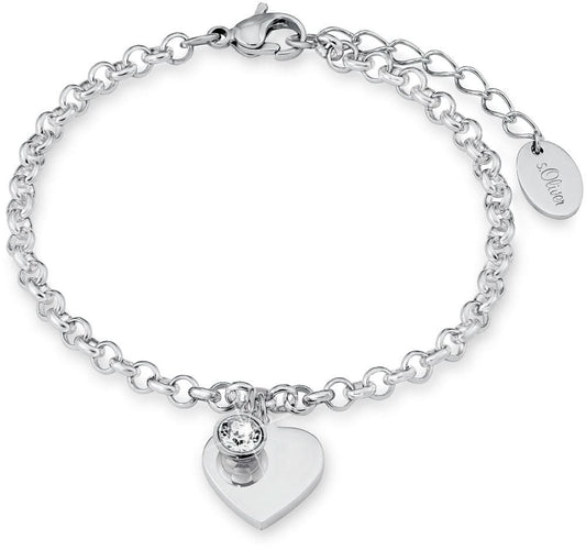 Armband med hjärthänge i metall, rund sten i hänget, länkkedja och lås