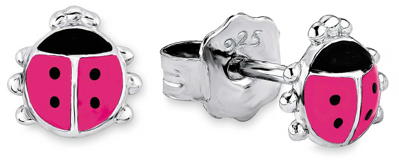 Rosa nyckelpigörhängen med silverfäste och 925-stämpel