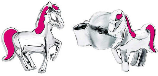 Örhängen i 925 sterling silver med häst, silverfärgad och rosa emaljerad