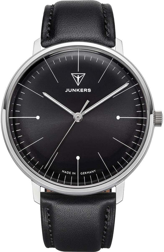Junkers herrklocka med svart urtavla och svart läderarmband