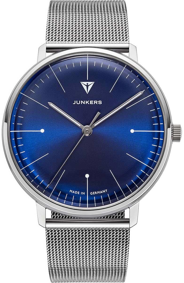 Junkers herrur med blå urtavla, smalt mesh-armband och rund infattning