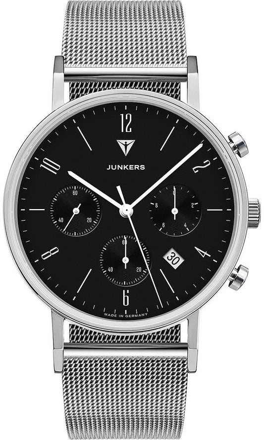 Junkers herrur med svart urtavla, silverfärgat hölje och metallarmband