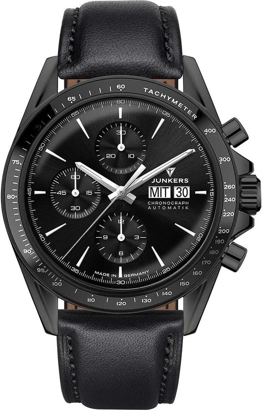 Junkers herrur med svart urtavla, tachymeter och svart läderband