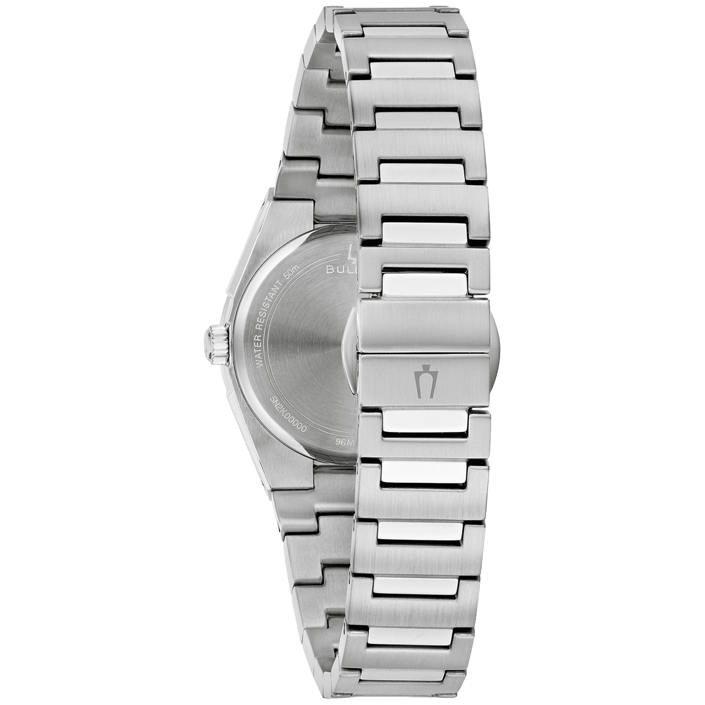 Damenuhr aus Edelstahl, Seitenansicht mit Krone am Gehäuse