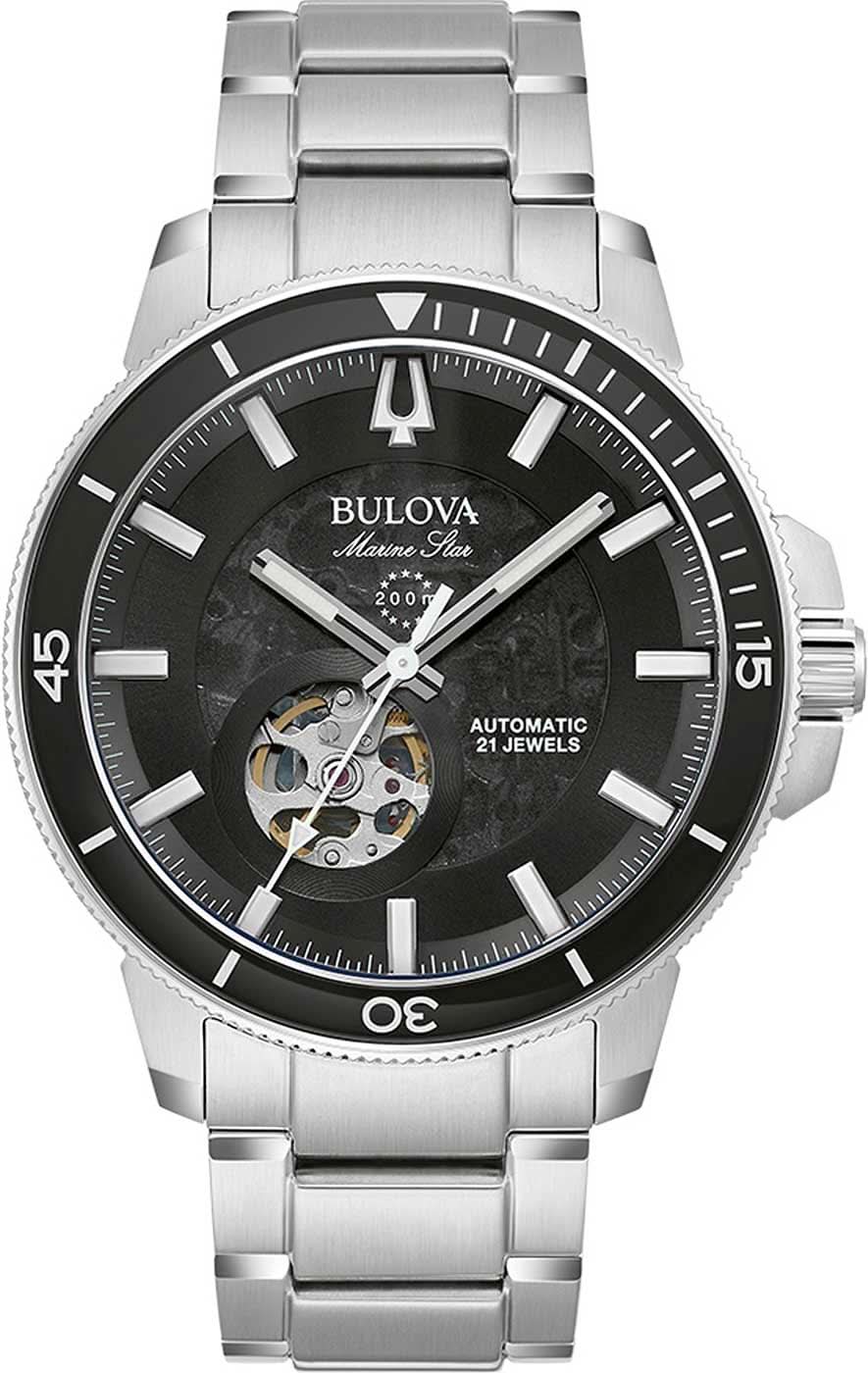 Bulova Marine Star herrklocka med svart urtavla, automatverk och armband i rostfritt stål