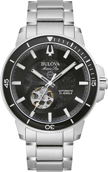 Bulova Marine Star herrklocka med svart urtavla, automatverk och armband i rostfritt stål