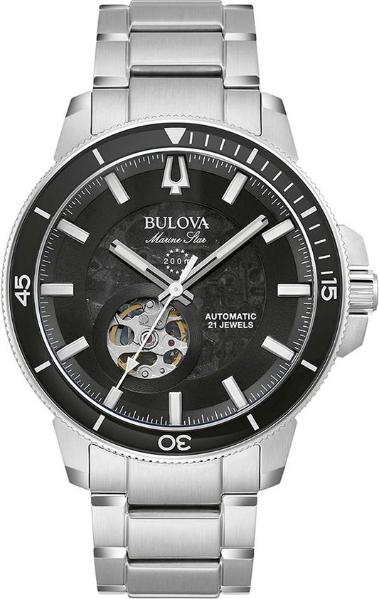 Bulova Marine Star herrklocka med svart urtavla, automatverk och armband i rostfritt stål