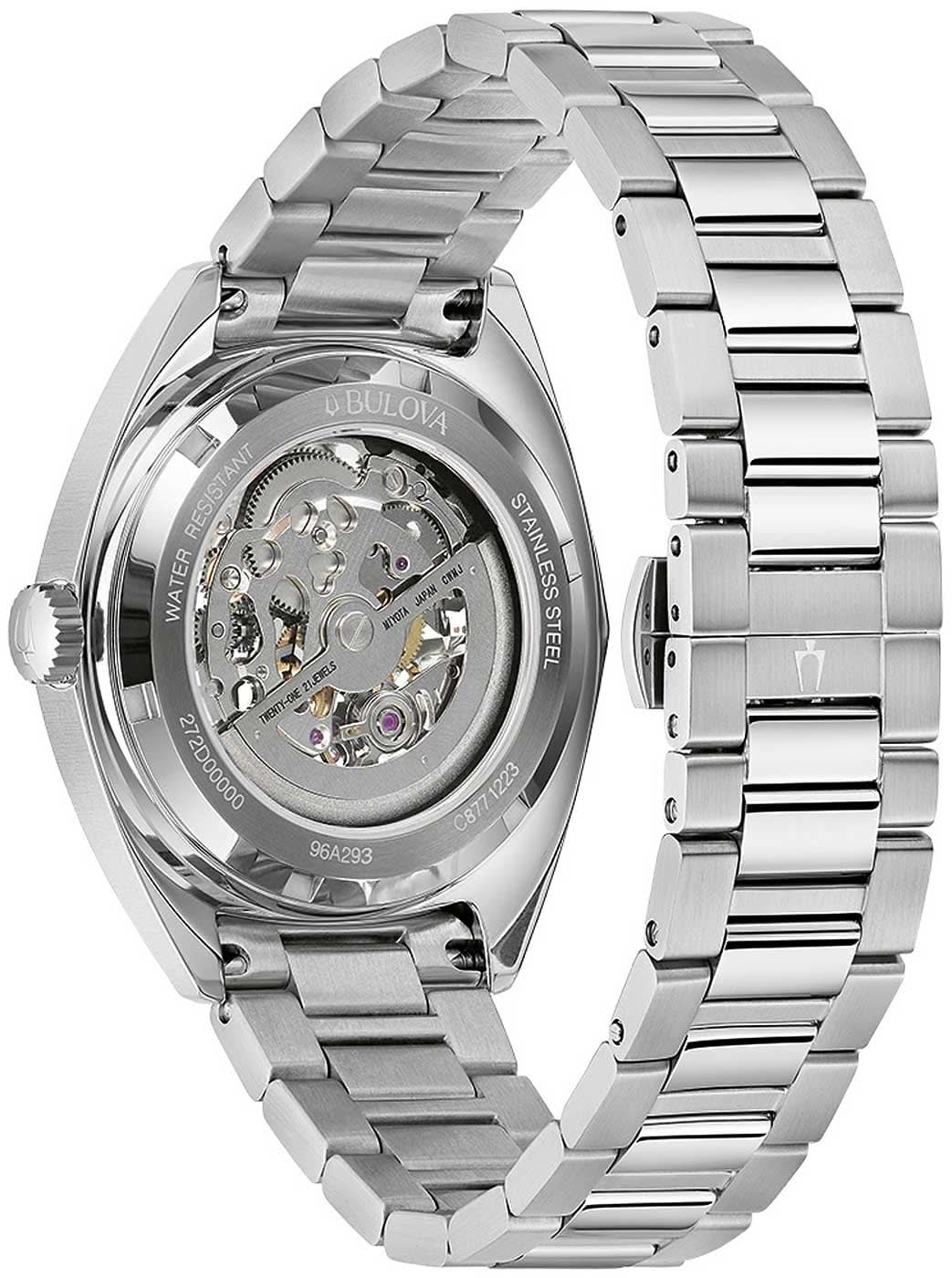 Bulova herrklocka med skeletttavla och transparent glas, armband i rostfritt stål