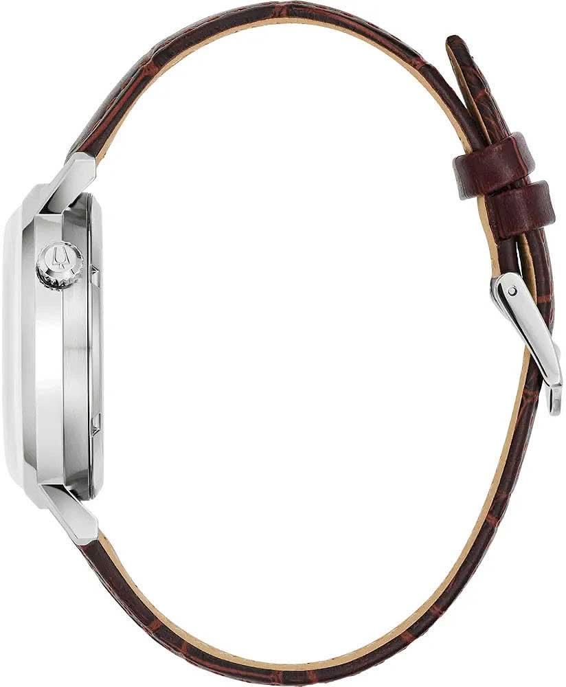 Urtavla och krona, brunt läderarmband med stiftspänne