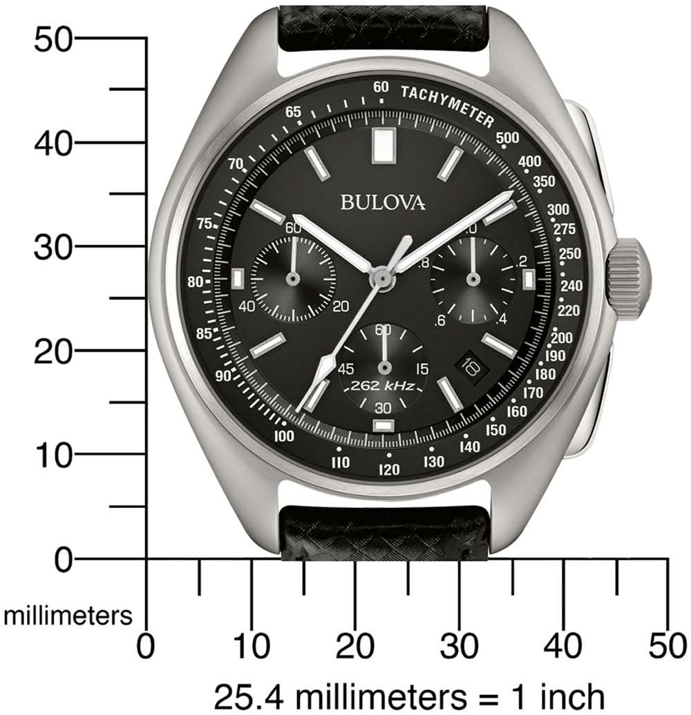 Bulova herrklocka med svart urtavla och tachymeter, frontvy