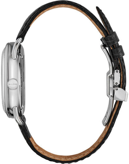 Herrklocka med silverfärgat rostfritt stålhölje och svart läderarmband med brun kant
