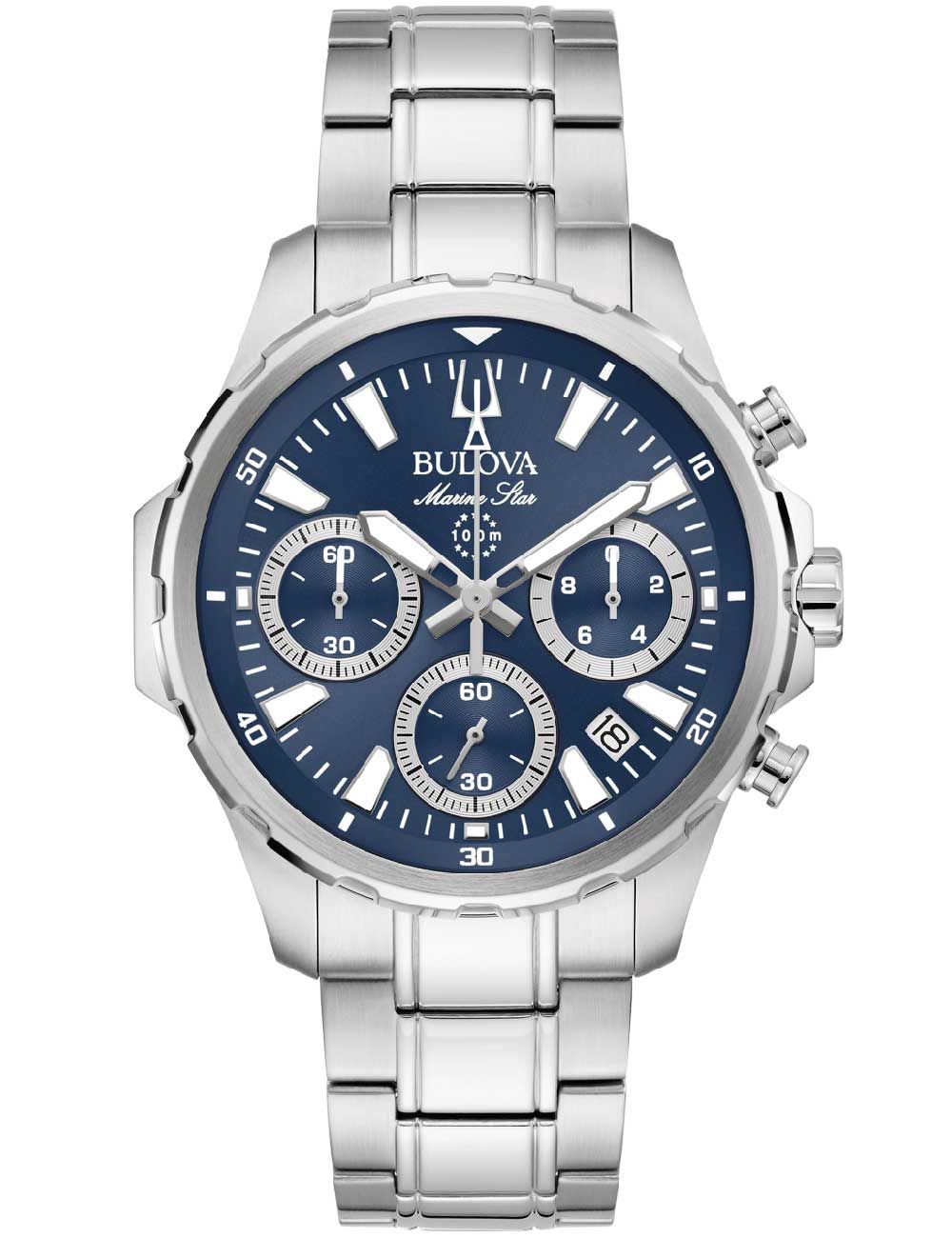 Zegarek męski Bulova Marine Star z chronografem, niebieską tarczą i bransoletą ze stali szlachetnej