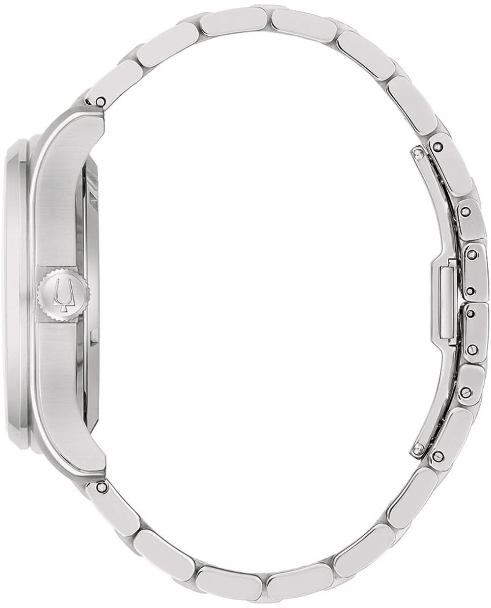 Herrarnas automatiska klocka, sidovy med silverfärgat armband i rostfritt stål och krona