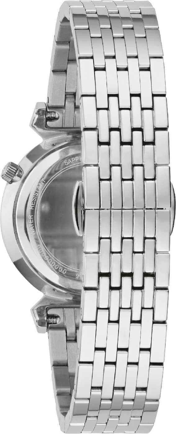 "Damklocka med metallarmband, bakifrån och krona"