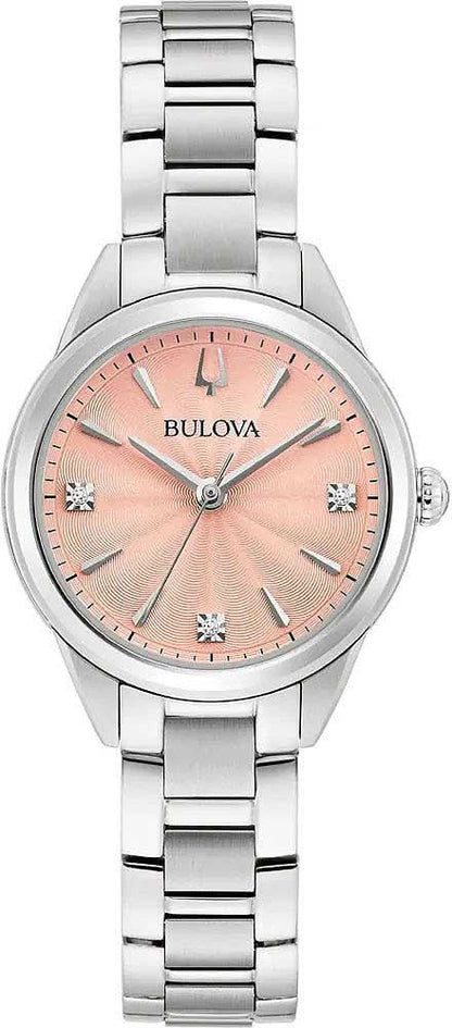 Bulova damklocka med urtavla i pärlemor, diamantindex och metallarmband