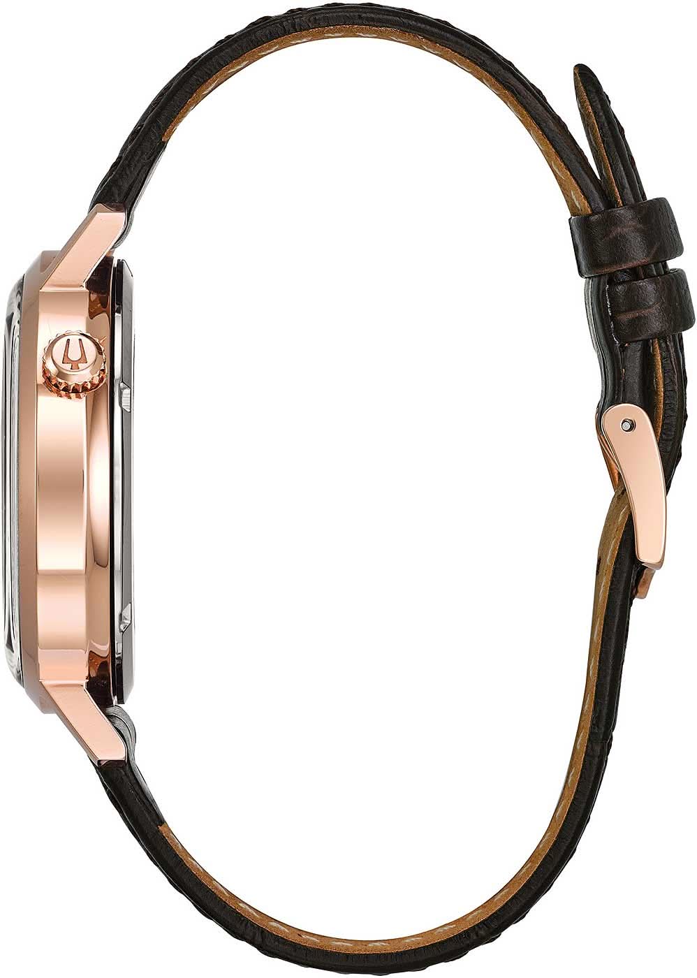 Bulova Aerojet herrklocka i roséguld-look, sidovy, mörkt läderarmband