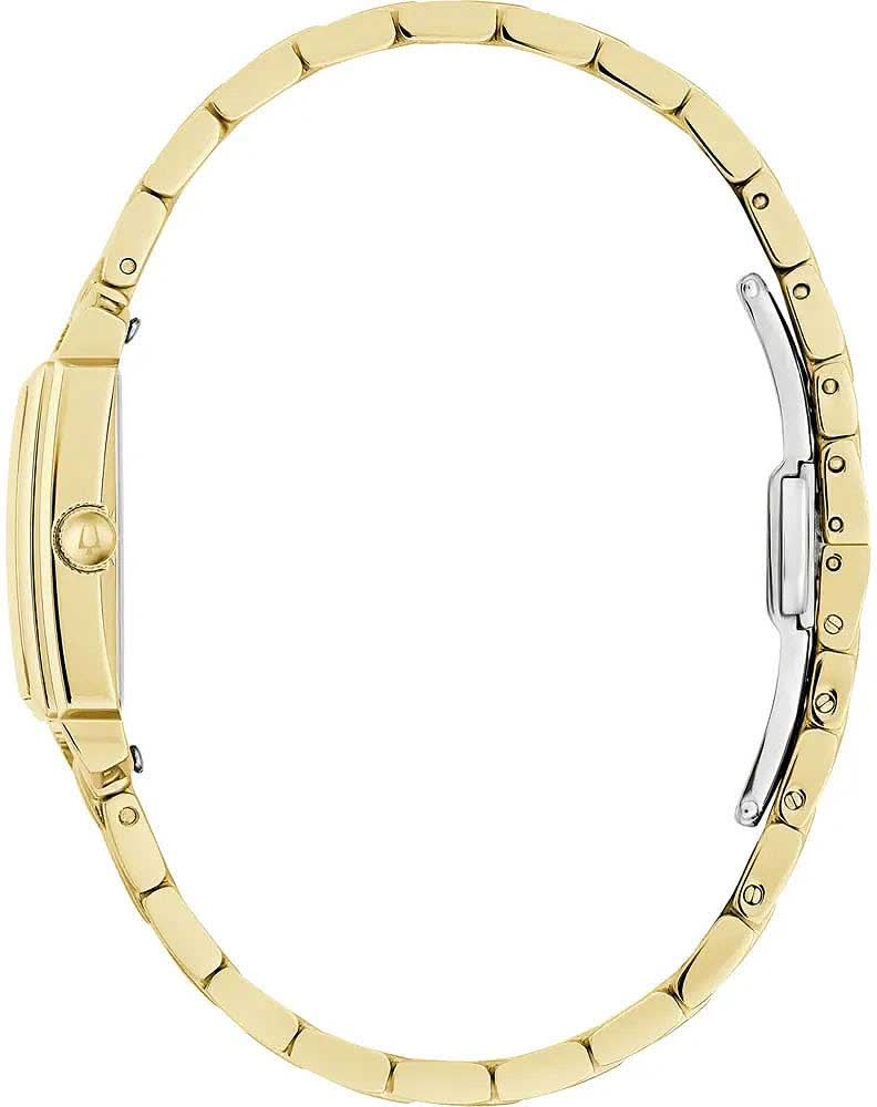 Bulova damklocka med guldfärgat hölje och länkarmband i metall