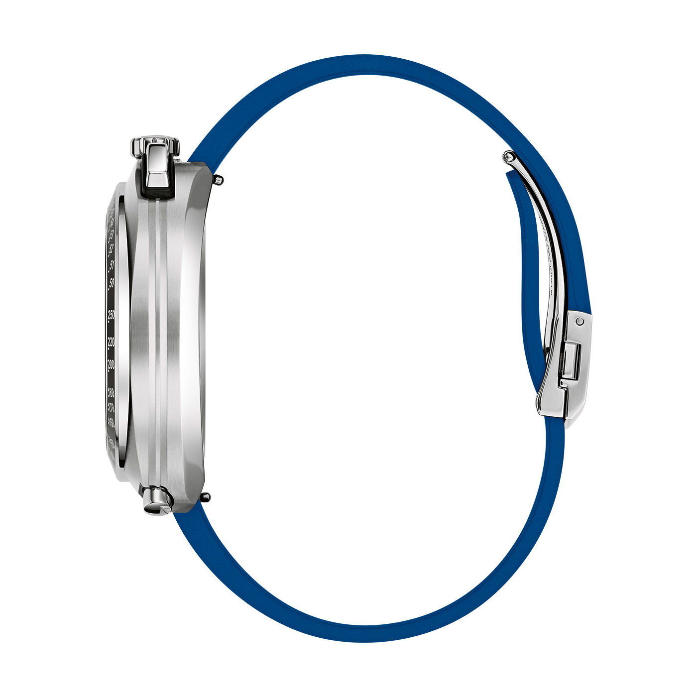 Herrarnas kronografarmbandsur med blått silikonarmband och silverfärgad infattning