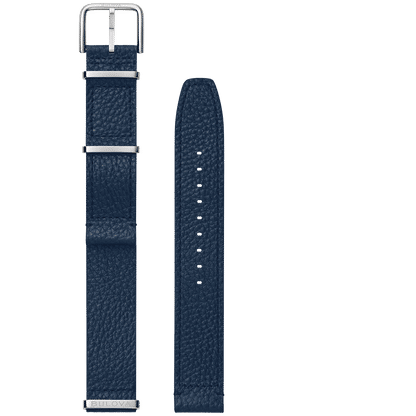 Herrarmbandsur med blått läderarmband, spänne och bandöppning