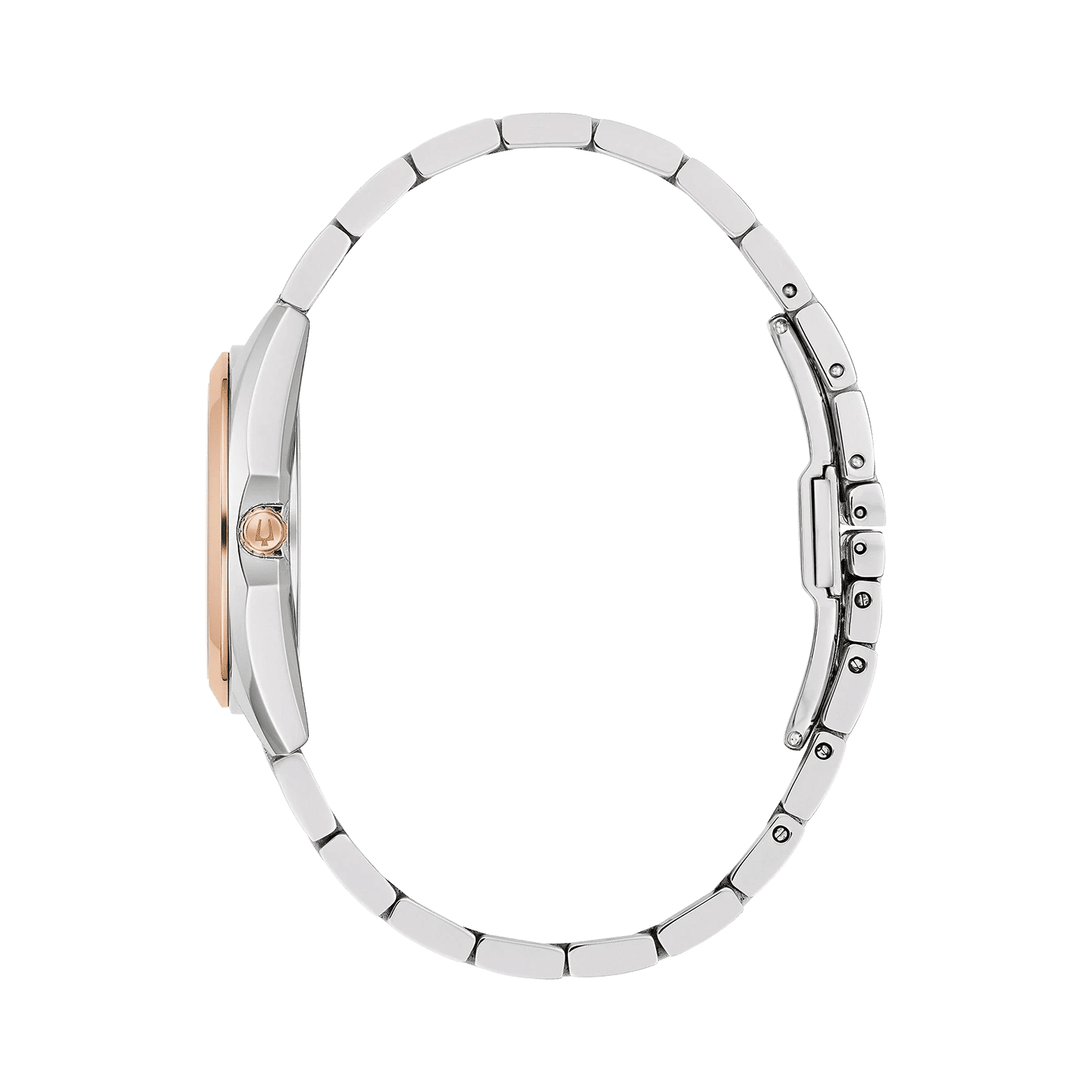 Bulova damklocka, tvåfärgat armband i rostfritt stål med roséguldaccent, rund boett