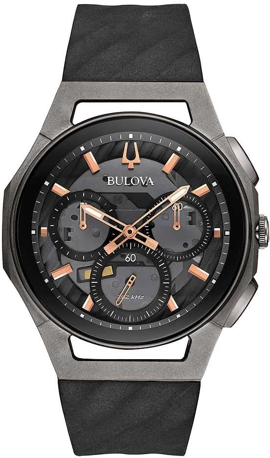 Bulova herrklocka: svart urtavla, böjt urverk, svart armband