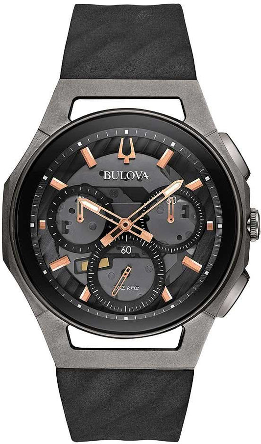 Bulova herrklocka: svart urtavla, böjt urverk, svart armband