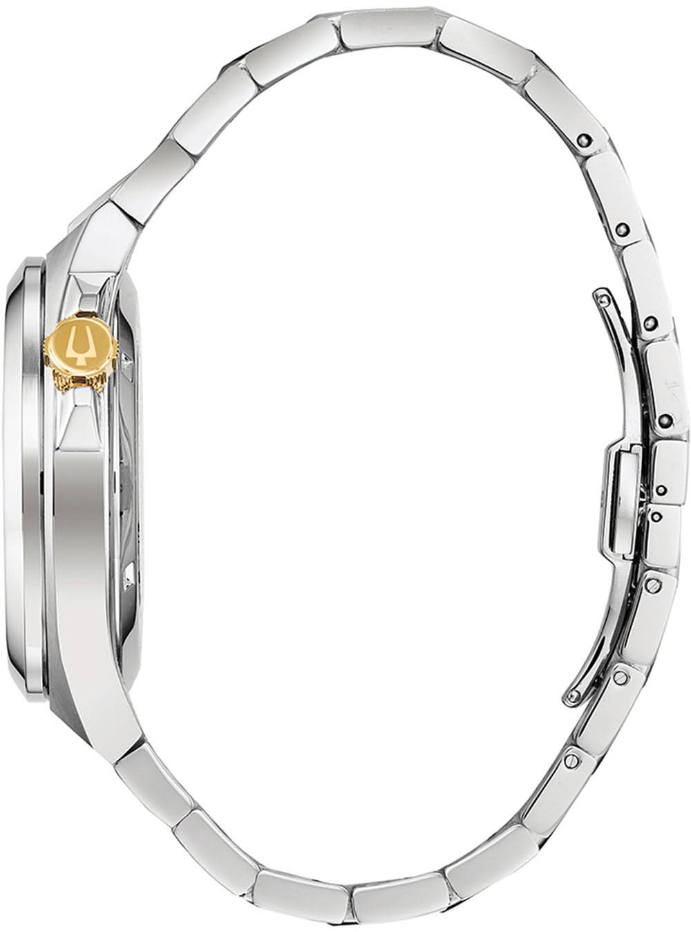 Bulova armbandsklocka i rostfritt stål med silverfärgat hölje och guldfärgad krona