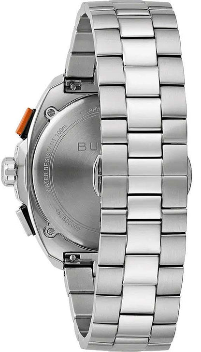 Bulova herrur, sidovy med silverfärgat hölje och metallarmband