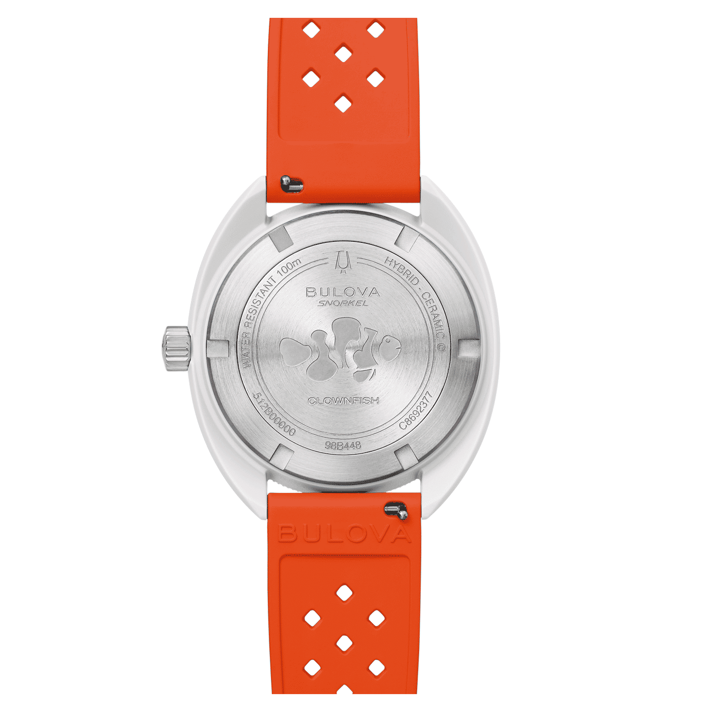 Bulova herrklocka baksida med orange armband och graverat boettlock