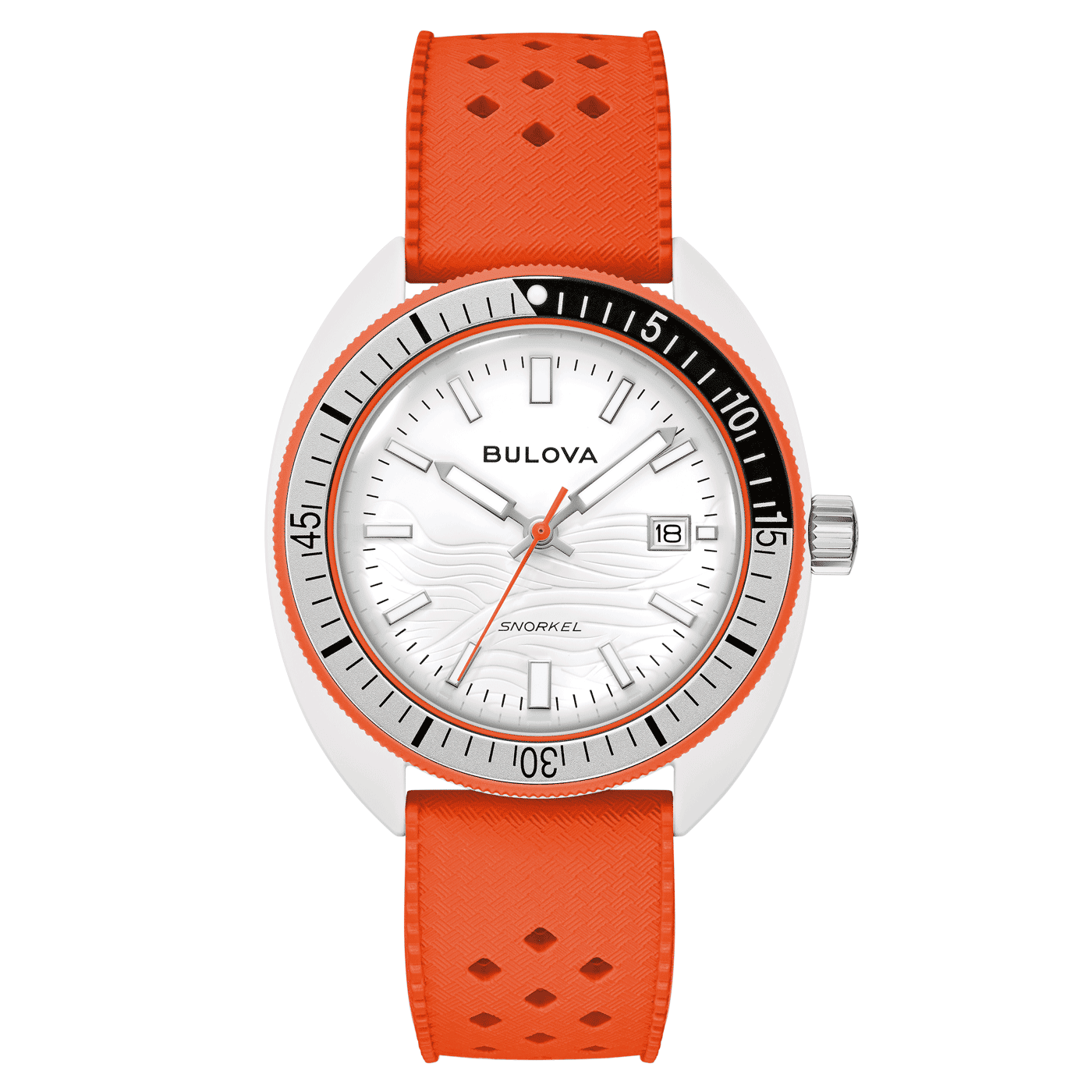 Bulova herrklocka med vit urtavla, orange bezel och armband i hybridkeramik