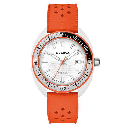 Bulova herrklocka med vit urtavla, orange bezel och armband i hybridkeramik