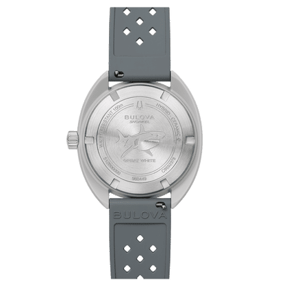 Bulova herrklocka med boettbaksida i silver och grått armband med nitar