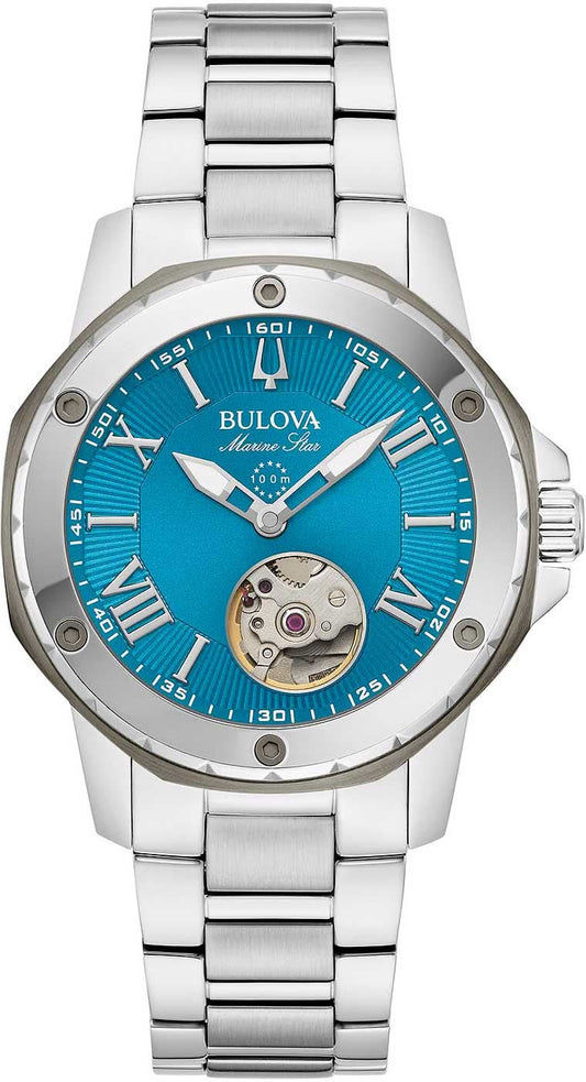 Bulova Marine Star damklocka med turkos urtavla och armband i rostfritt stål