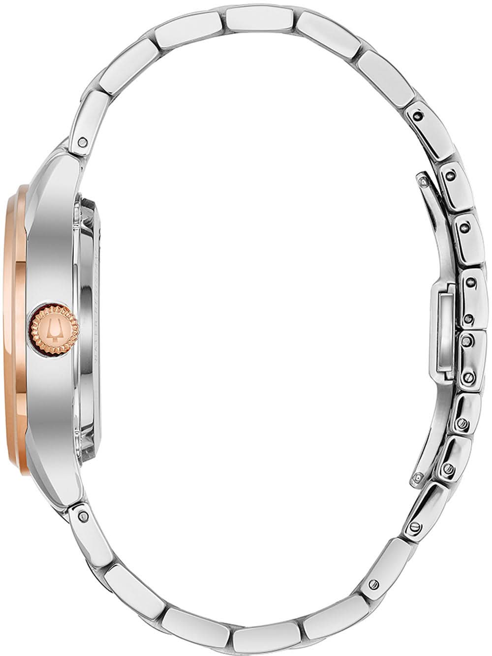 "Damklocka med silverfärgat armband i rostfritt stål och roséguldpläterad krona"