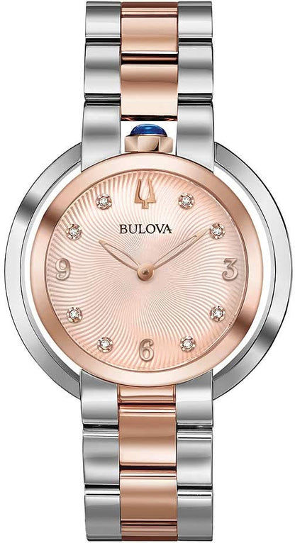 Damklocka med roséguldig urtavla, diamantdetaljer och armband i rostfritt stål