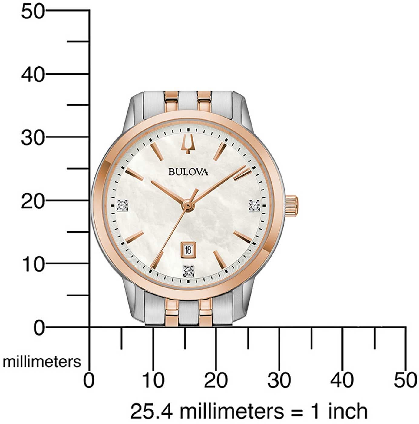 Damklocka med pärlemorurtavla och tvåfärgat metallarmband, med index