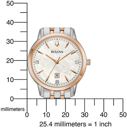 Damklocka med pärlemorurtavla och tvåfärgat metallarmband, med index